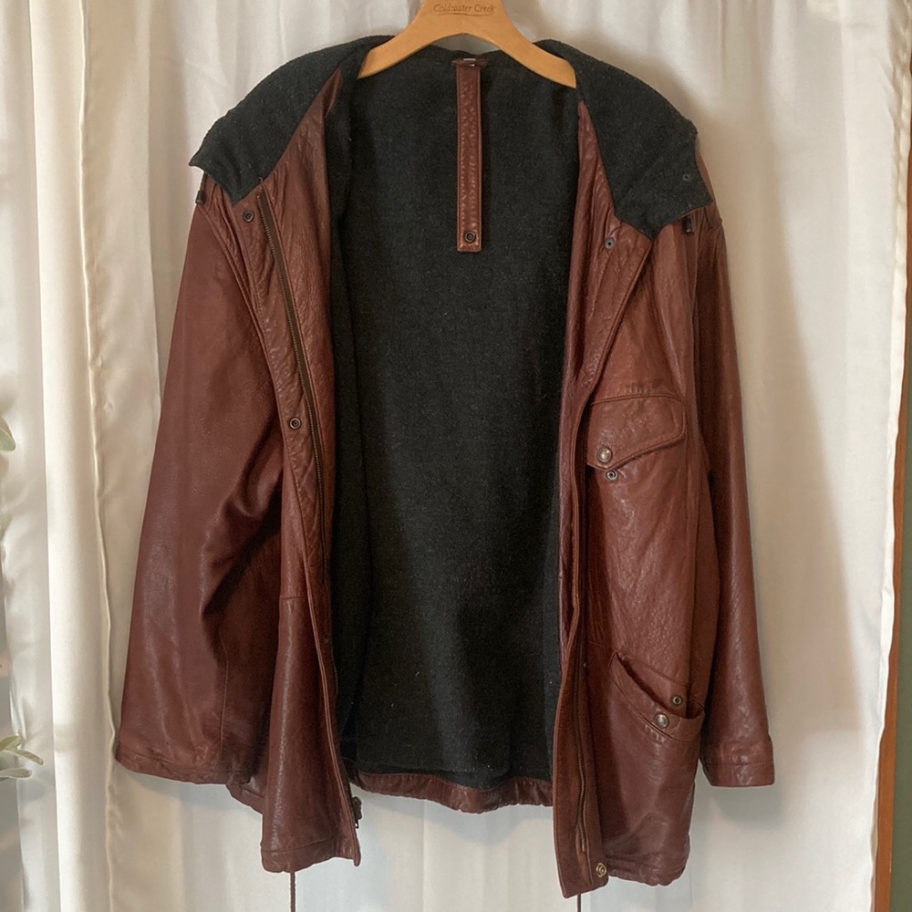 Men's Brown Leather Military Field Jacket with Black Liner
